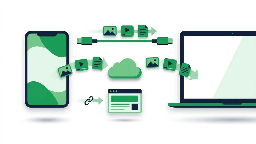 A Mac laptop transferring files to an Android phone